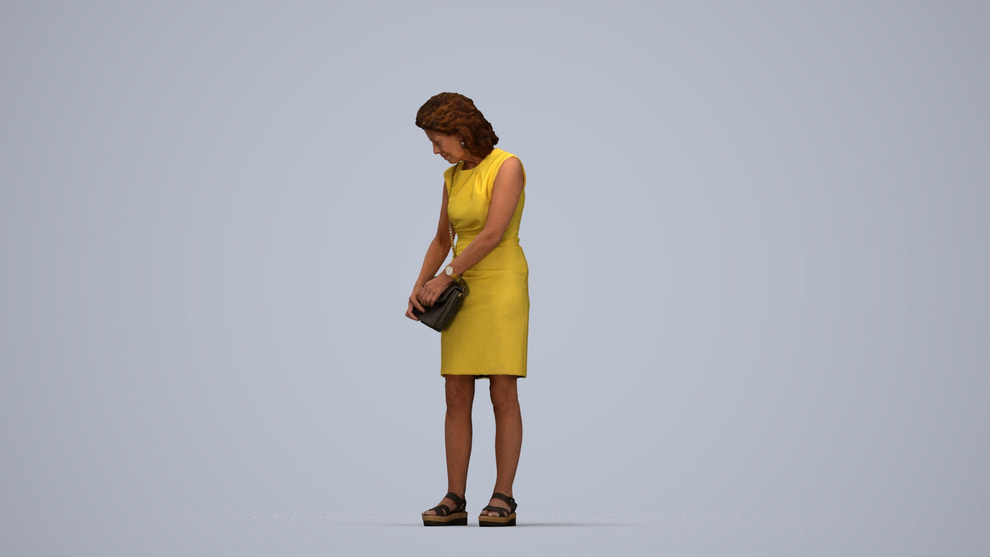 photogrammetry 3D woman business standing, realistic human model archviz FBX, top-down view render