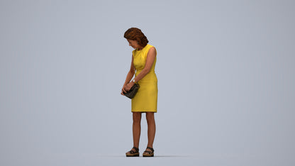 photogrammetry 3D woman business standing, realistic human model archviz FBX, top-down view render