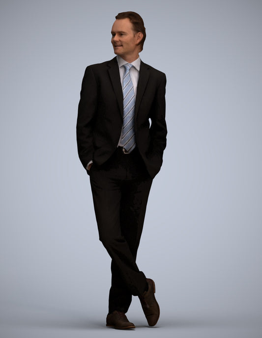 3D human model man business standing, photogrammetry scanned person for archviz