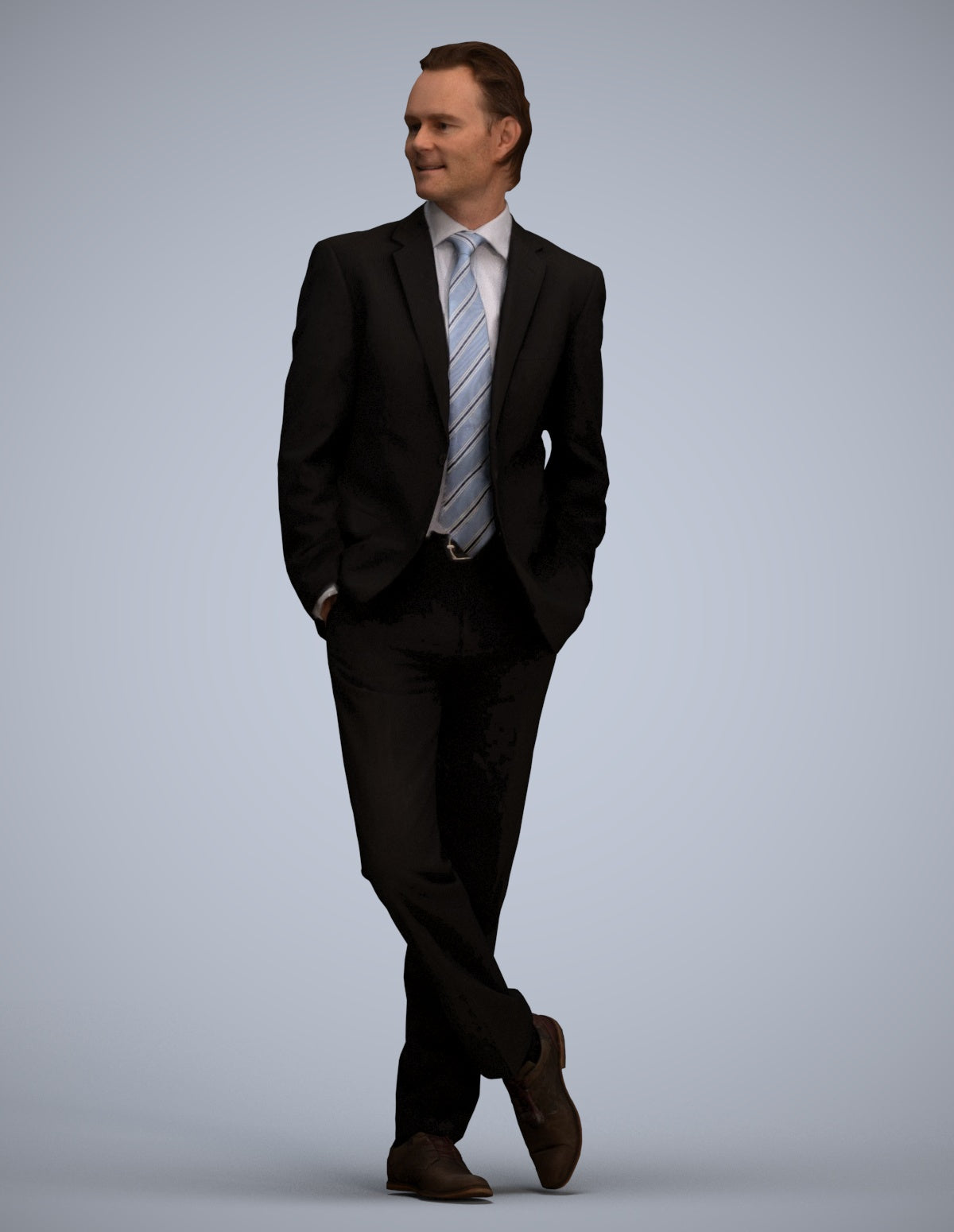 3D human model man business standing, photogrammetry scanned person for archviz