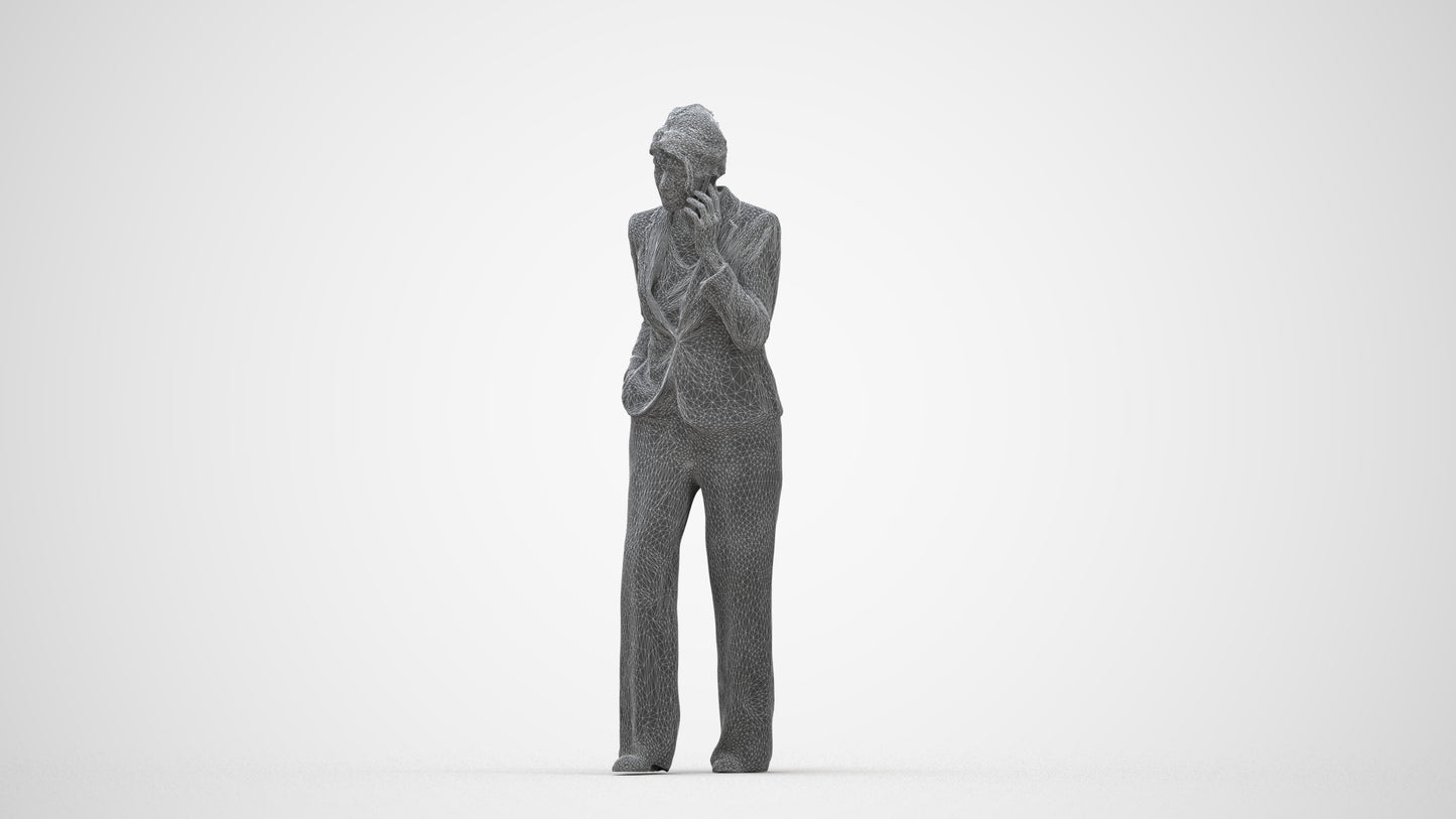 3D human model woman business, photogrammetry scanned person for archviz, wireframe back view