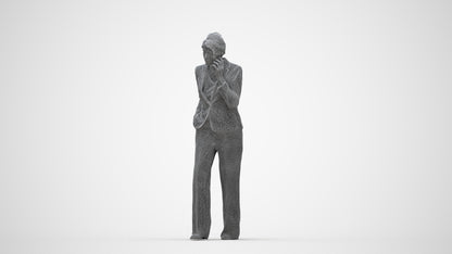 3D human model woman business, photogrammetry scanned person for archviz, wireframe back view