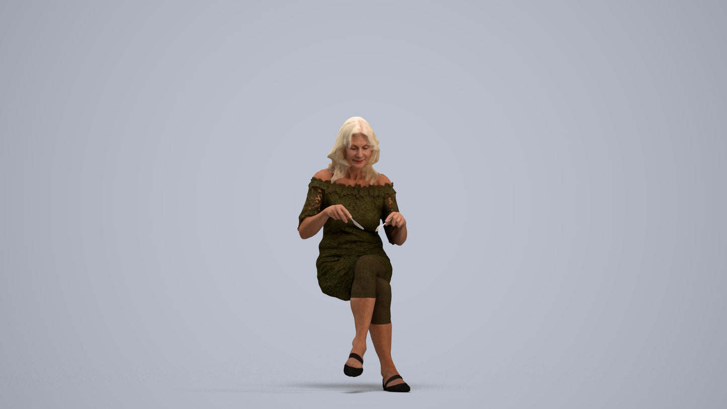 realistic 3D senior woman casual business, scanned archviz people for Blender and 3ds Max, standing pose render