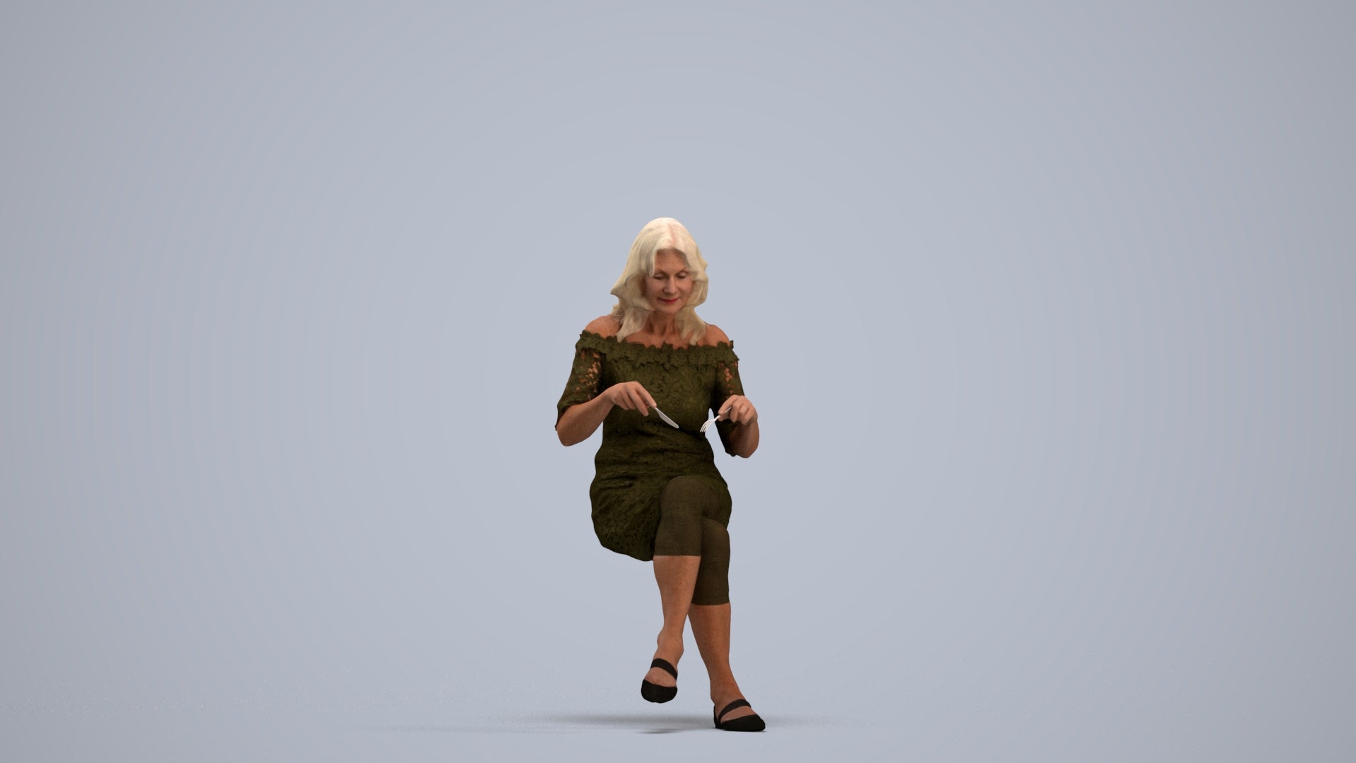 realistic 3D senior woman casual business, scanned archviz people for Blender and 3ds Max, standing pose render