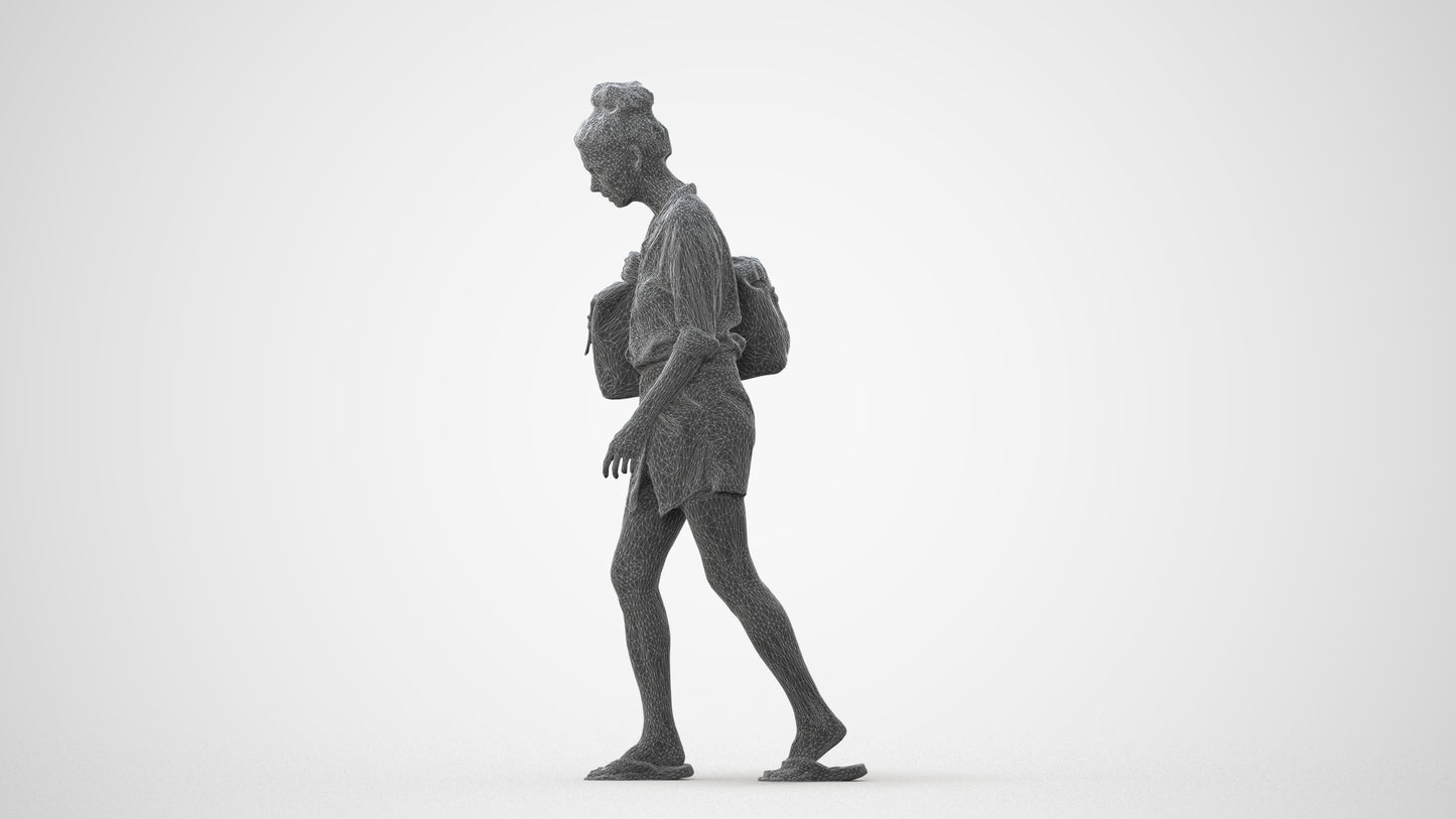 3D human model woman casual walking, photogrammetry scanned person for archviz, square thumbnail