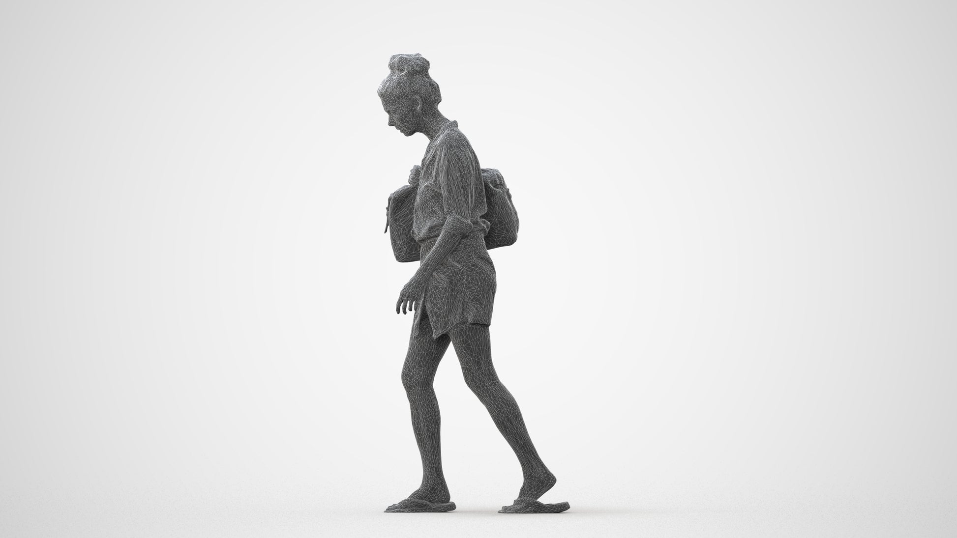 3D human model woman casual walking, photogrammetry scanned person for archviz, square thumbnail