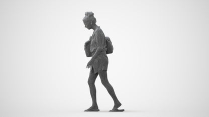 3D human model woman casual walking, photogrammetry scanned person for archviz, square thumbnail