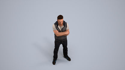 realistic 3D man casual standing, scanned archviz people for Blender and 3ds Max, back view render