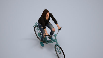 realistic 3D woman casual cycling, scanned archviz people for Blender and 3ds Max, back view render