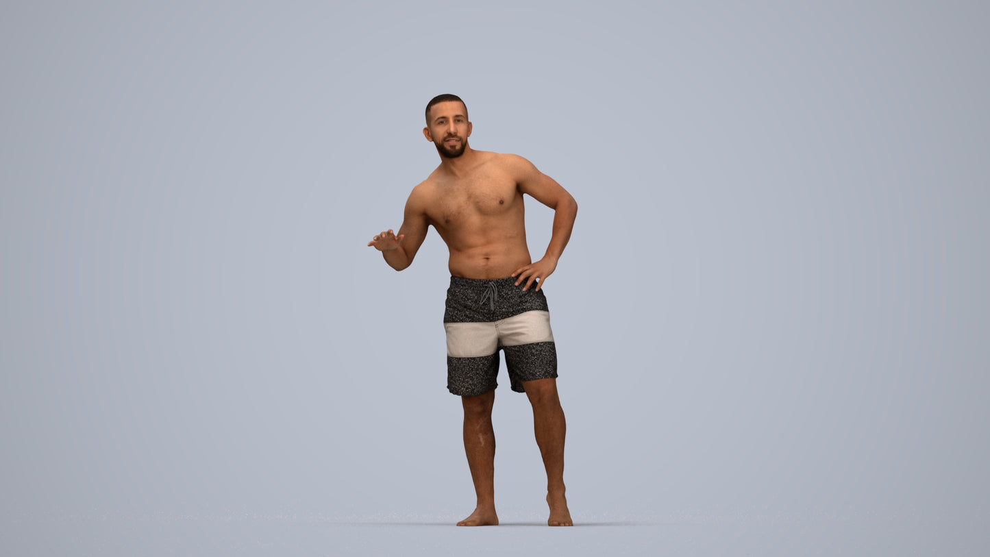 realistic 3D human man pool, archviz people FBX OBJ for Blender, top-down view render