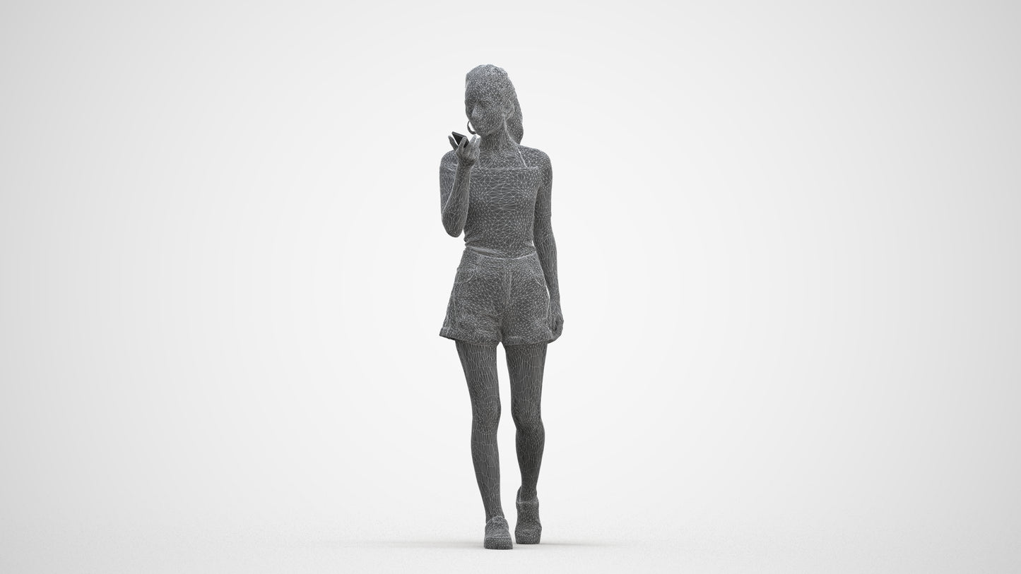 photogrammetry 3D woman casual walking, realistic human model archviz FBX, three-quarter front view render