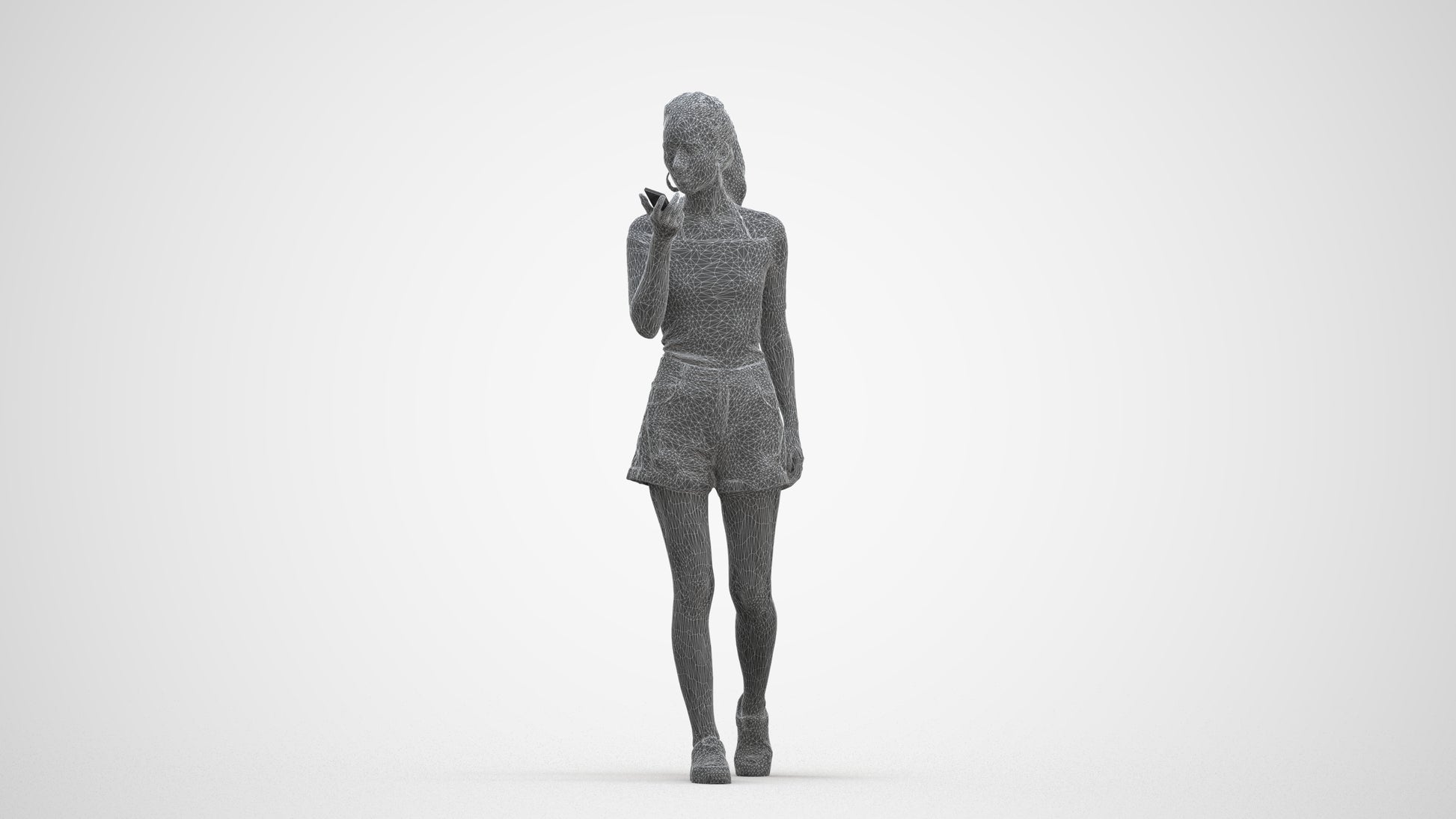 photogrammetry 3D woman casual walking, realistic human model archviz FBX, three-quarter front view render