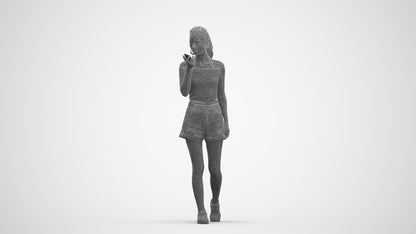 photogrammetry 3D woman casual walking, realistic human model archviz FBX, three-quarter front view render