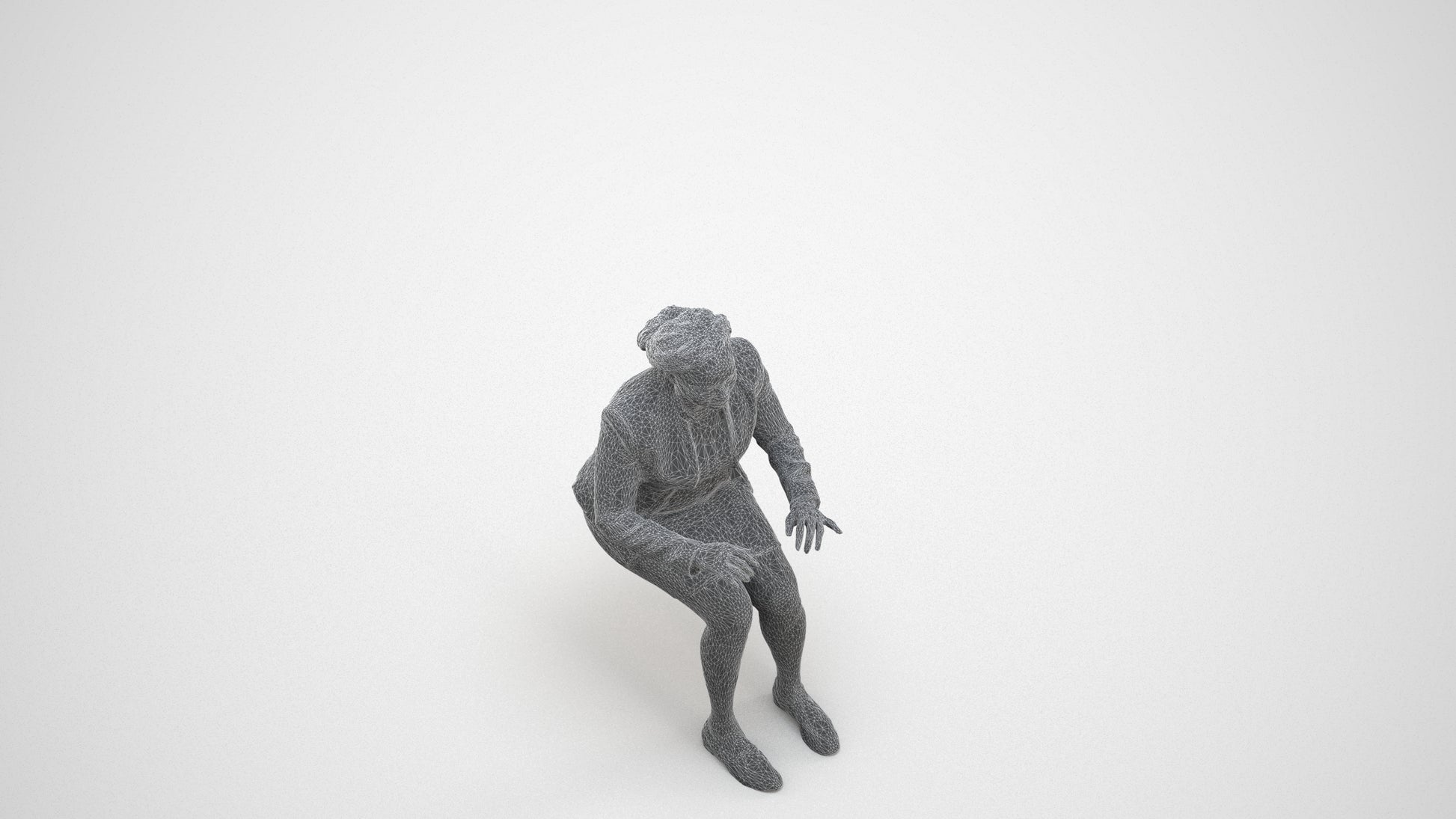 3D people model woman business sitting, scanned human for 3ds Max rendering, wireframe three-quarter view