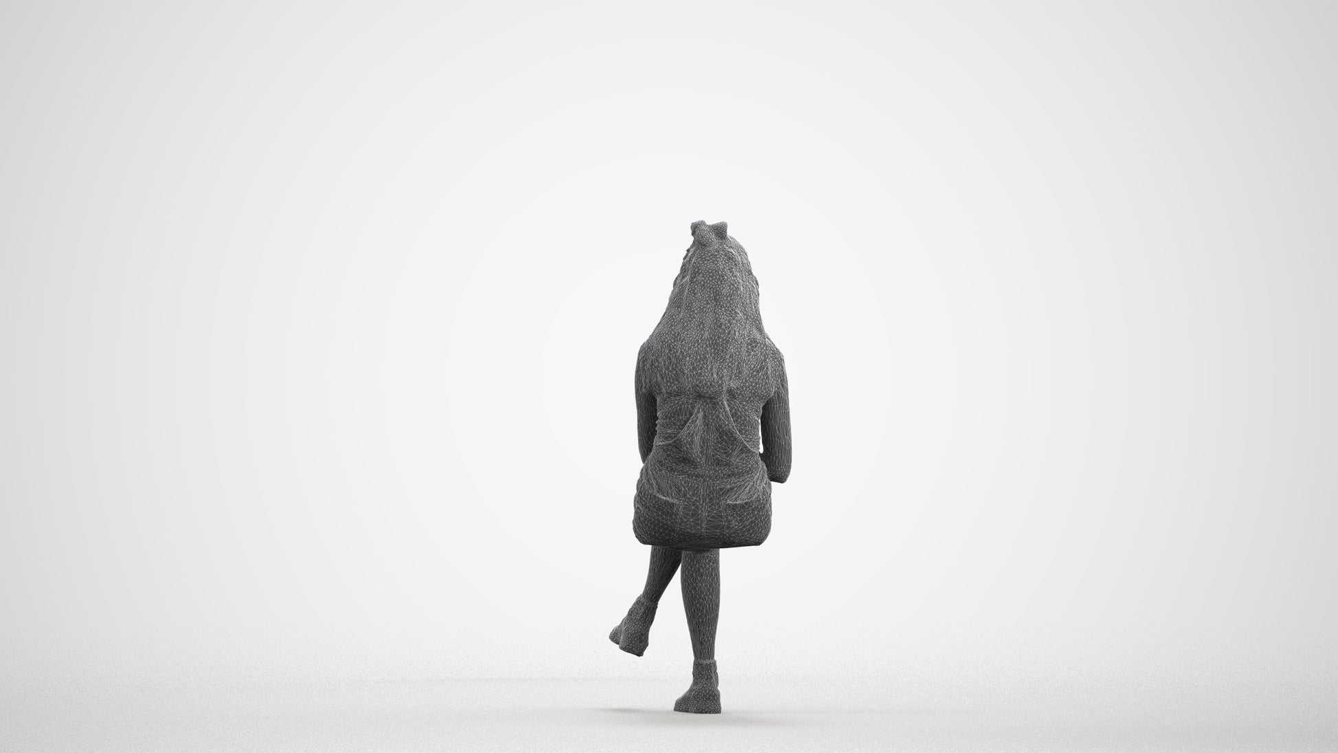 realistic 3D woman casual sitting, scanned archviz people for Blender and 3ds Max, wireframe front view