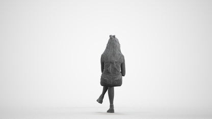 realistic 3D woman casual sitting, scanned archviz people for Blender and 3ds Max, wireframe front view