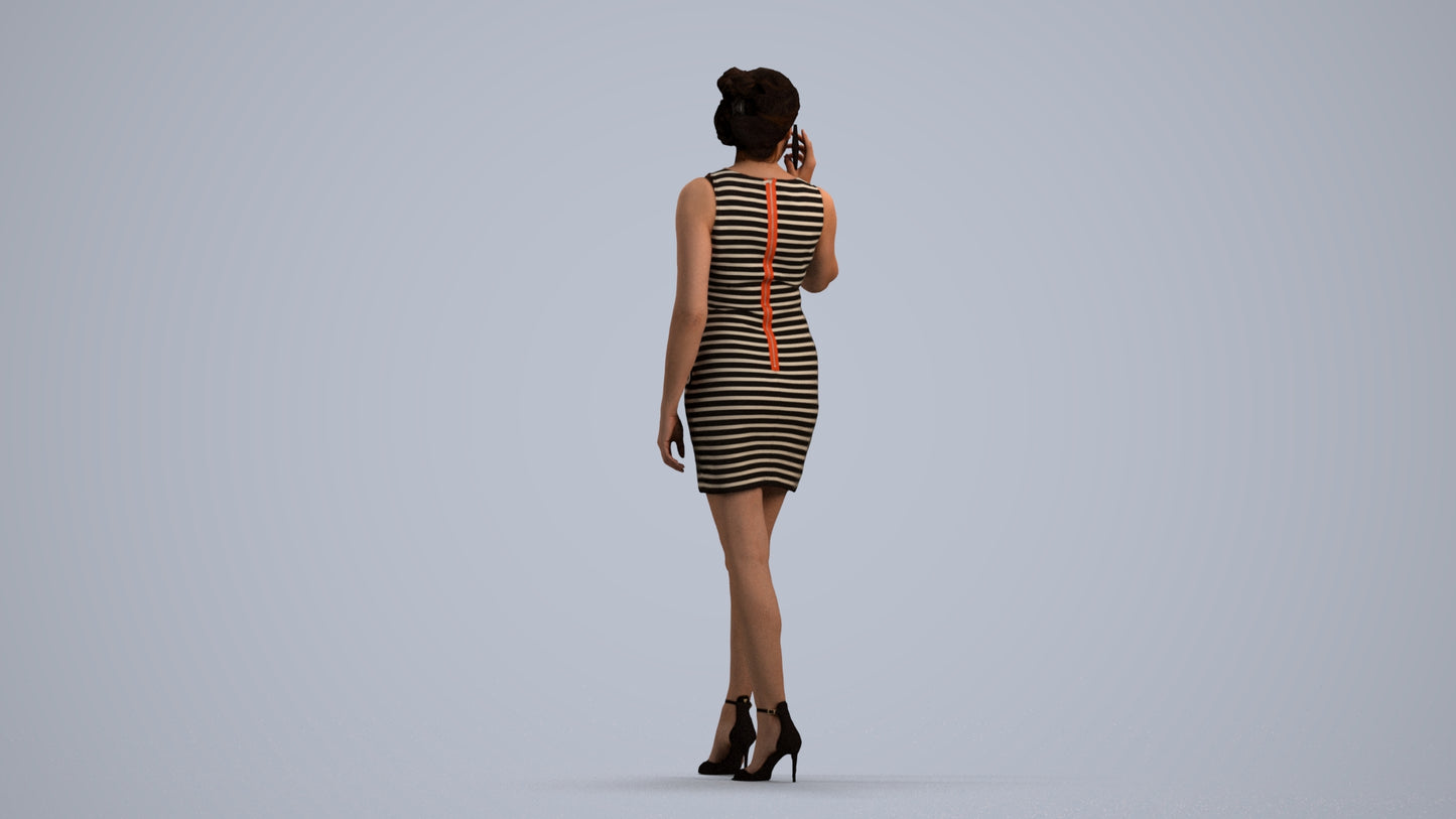 photogrammetry 3D woman casual walking, realistic human model archviz FBX, front view render