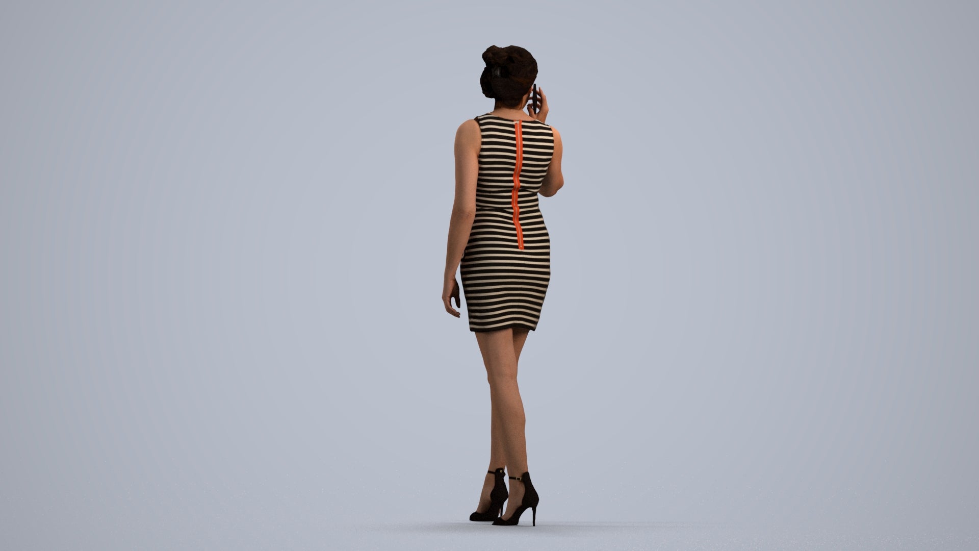 photogrammetry 3D woman casual walking, realistic human model archviz FBX, front view render