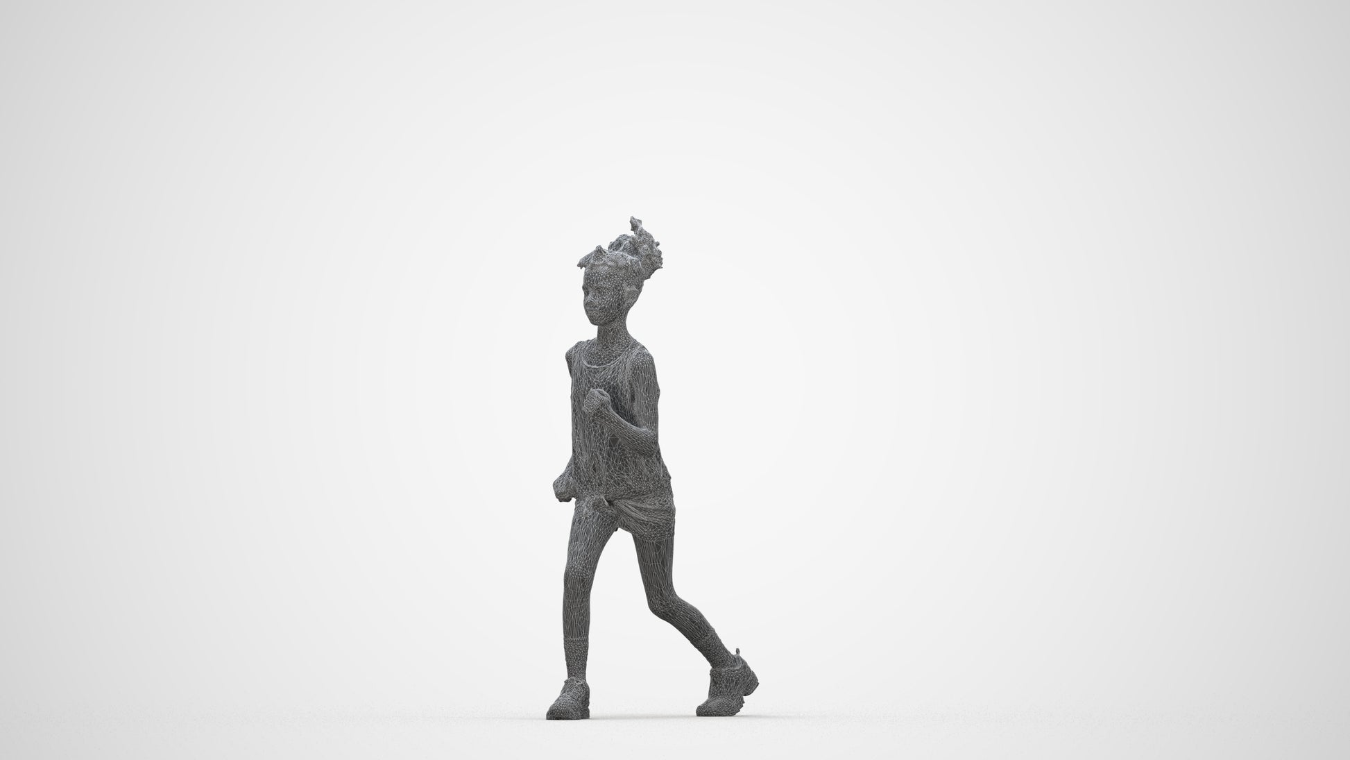 photogrammetry 3D girl sport kids, realistic human model archviz FBX, wireframe back view