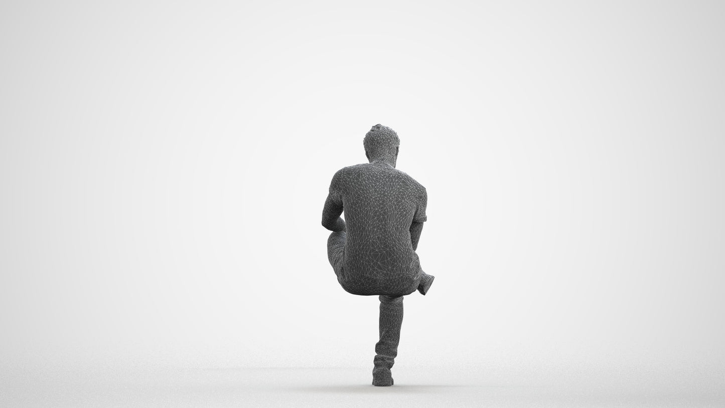 3D scanned man sitting casual, photorealistic archviz people for Enscape and SketchUp, wireframe front view