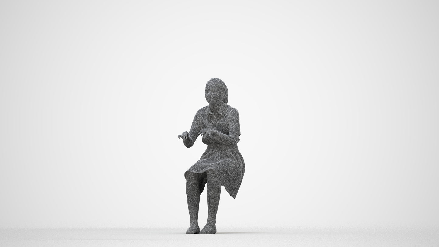 3D people model girl kids, scanned human for 3ds Max rendering, wireframe back view