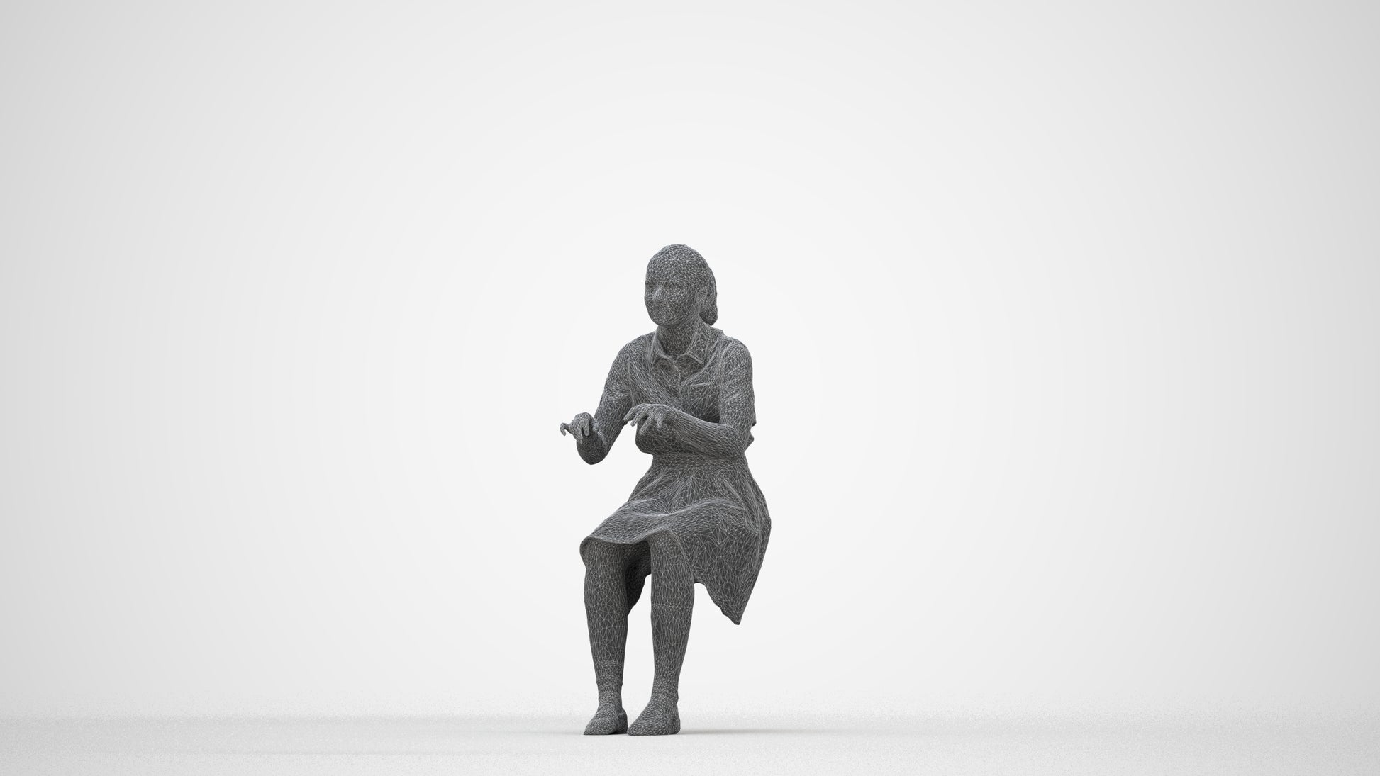3D people model girl kids, scanned human for 3ds Max rendering, wireframe back view