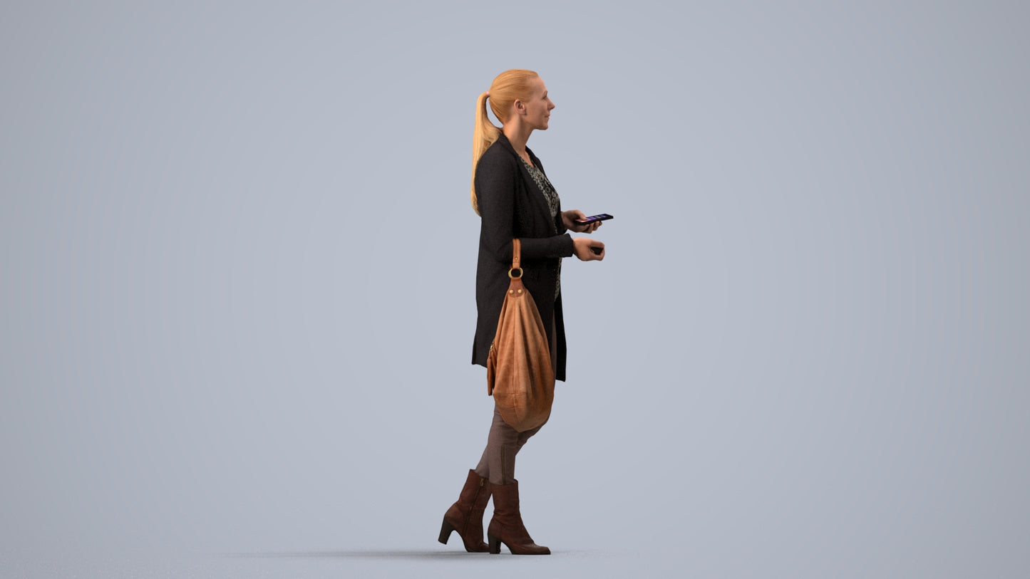 scanned 3D woman business walking, photogrammetry people for Enscape and V-Ray, side view render