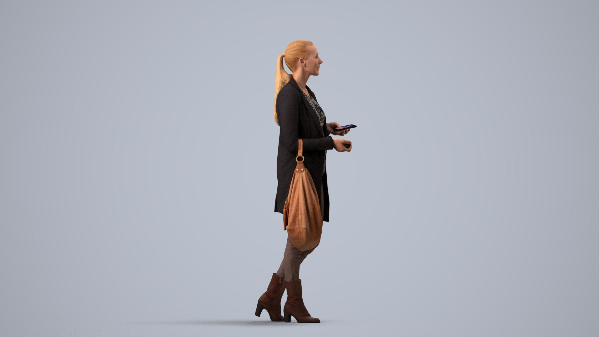 scanned 3D woman business walking, photogrammetry people for Enscape and V-Ray, side view render
