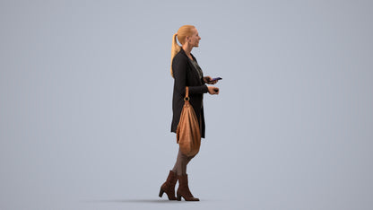 scanned 3D woman business walking, photogrammetry people for Enscape and V-Ray, side view render