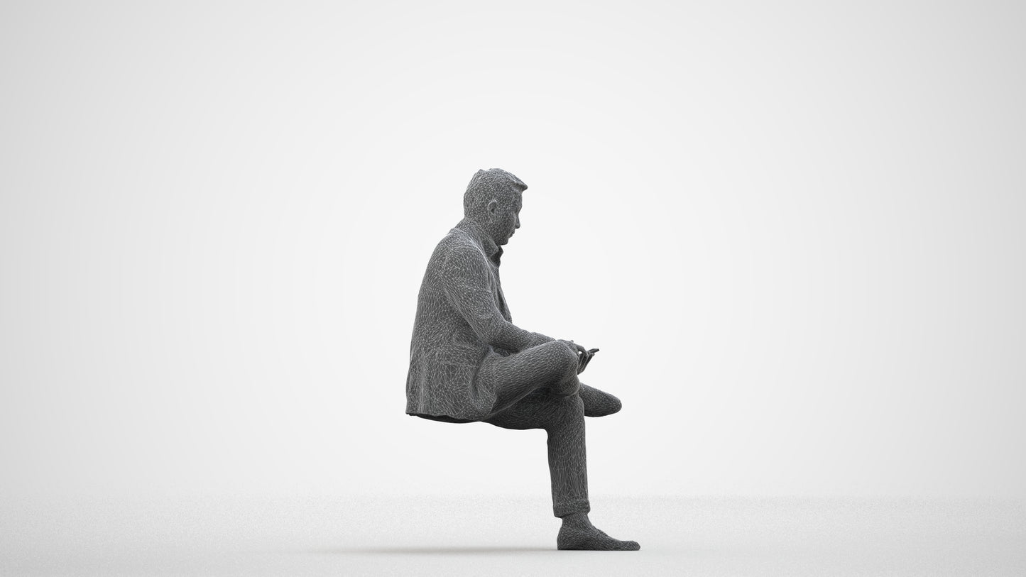 photogrammetry 3D man business, realistic human model archviz FBX, wireframe side view