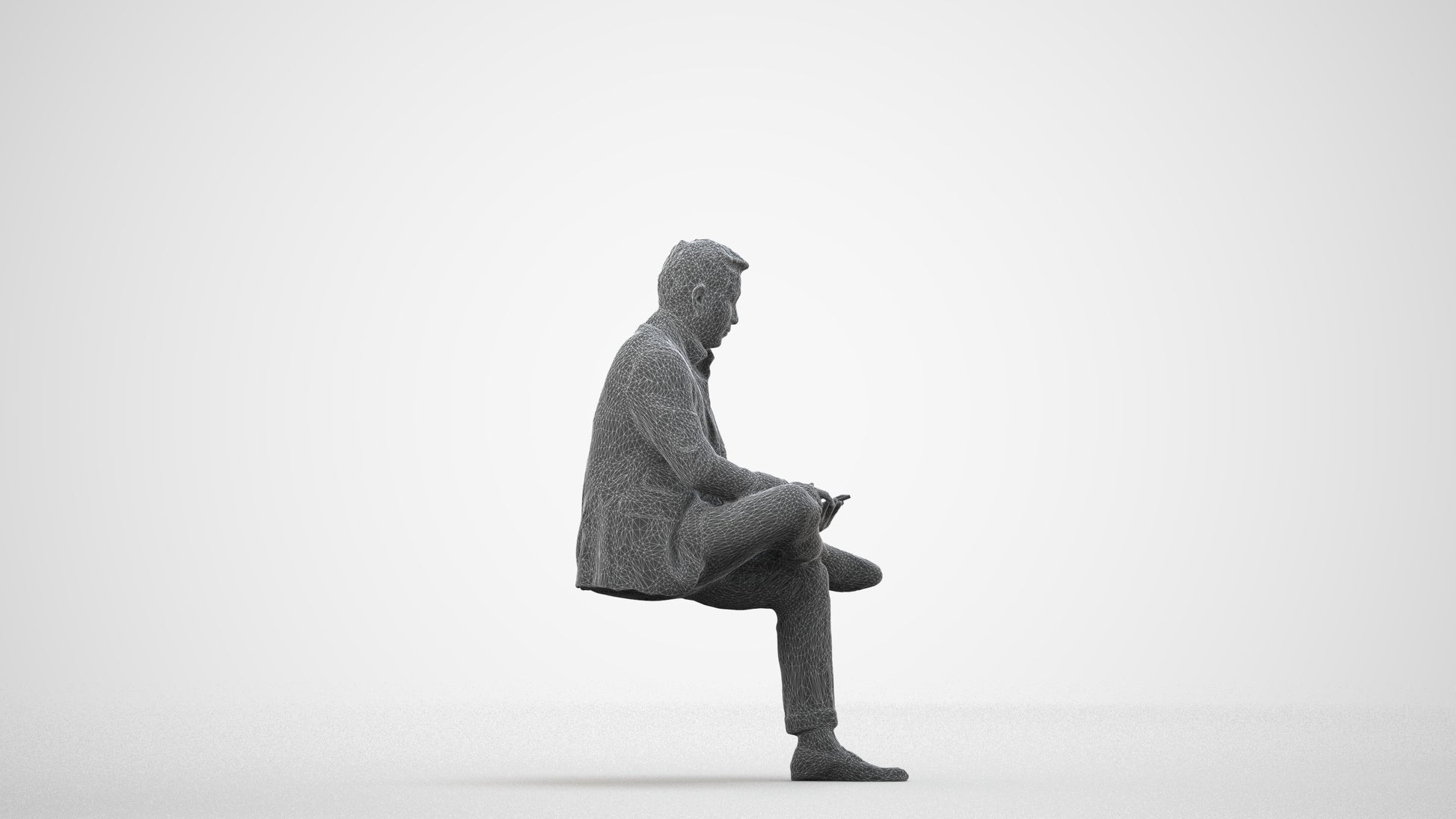 photogrammetry 3D man business, realistic human model archviz FBX, wireframe side view