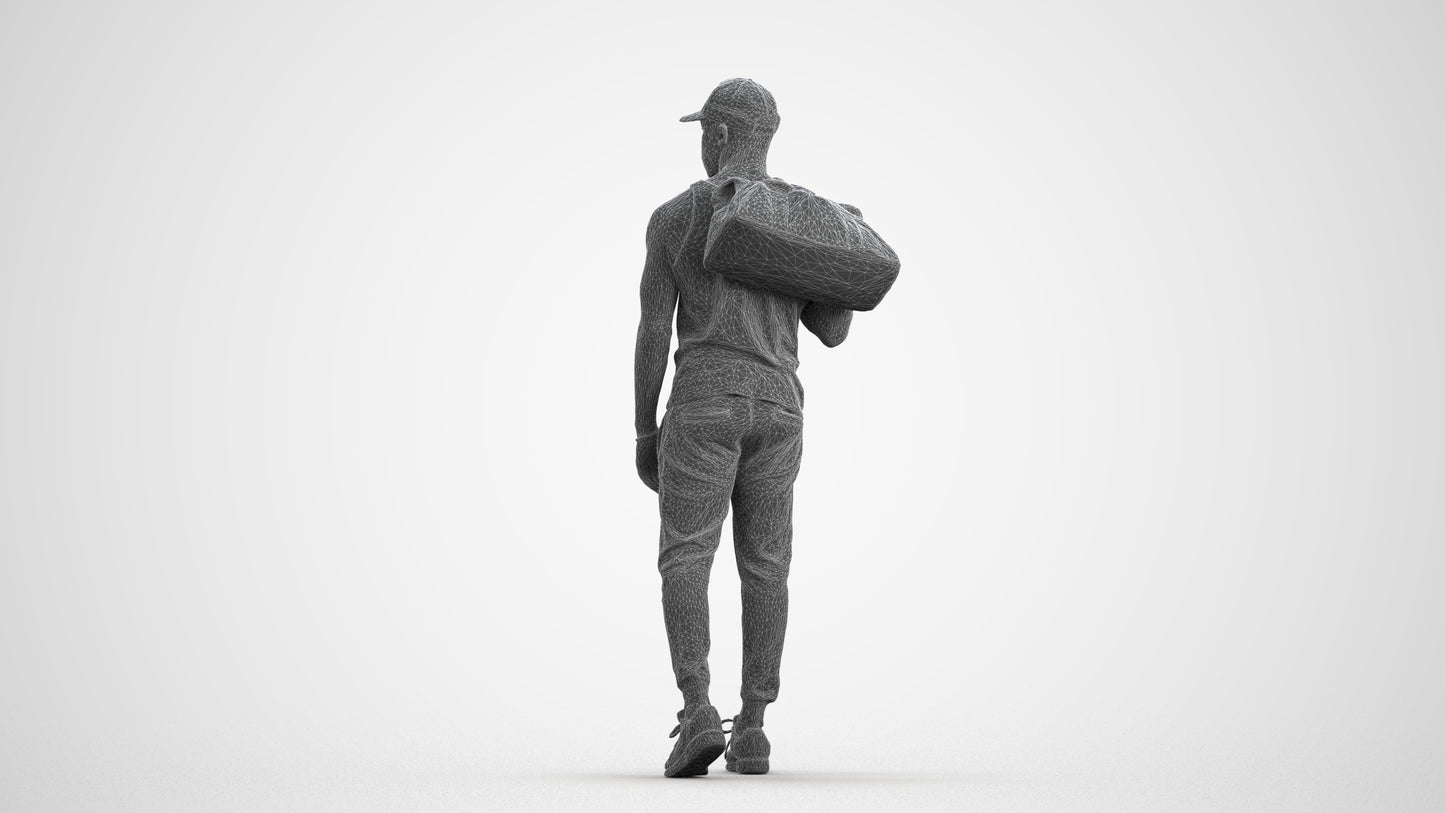photogrammetry 3D man casual walking, realistic human model archviz FBX, wireframe front view