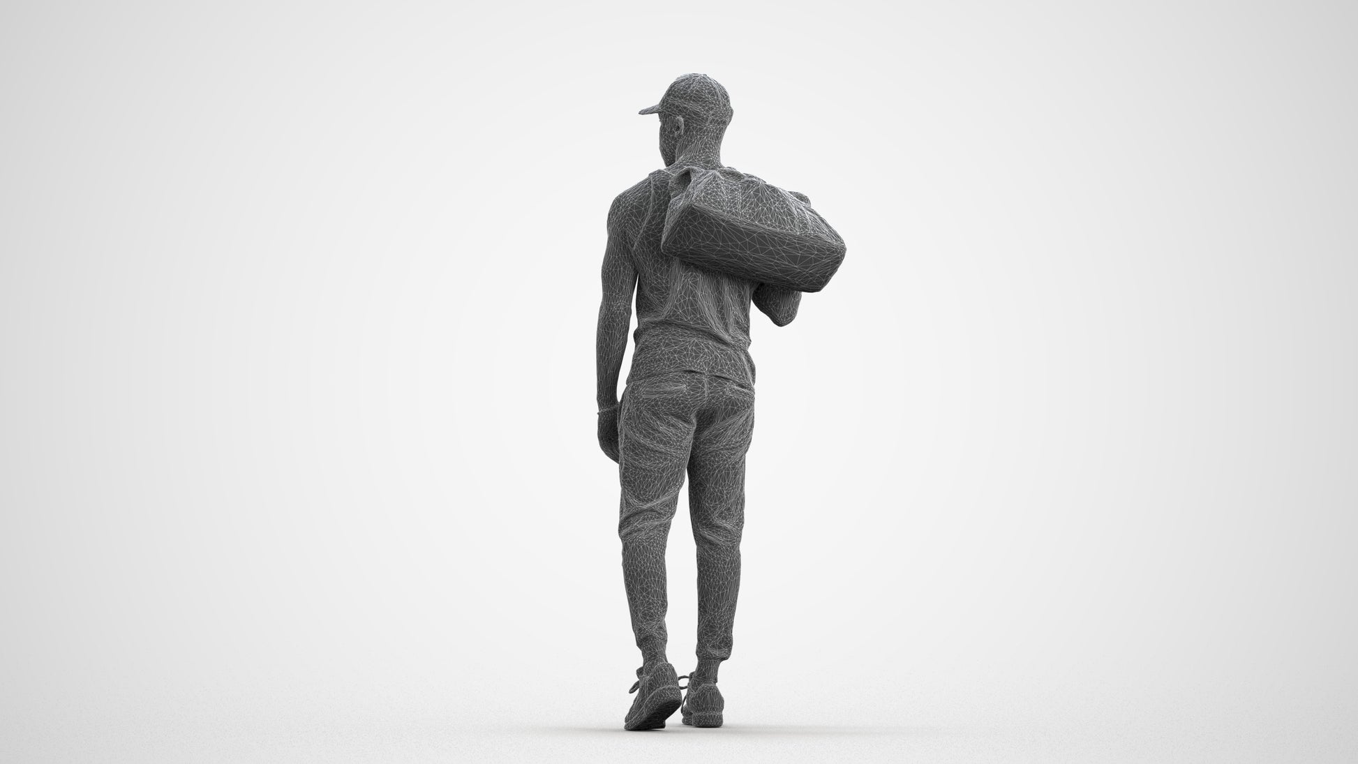 photogrammetry 3D man casual walking, realistic human model archviz FBX, wireframe front view