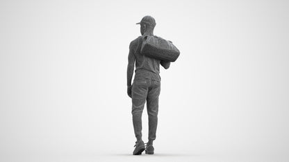 photogrammetry 3D man casual walking, realistic human model archviz FBX, wireframe front view