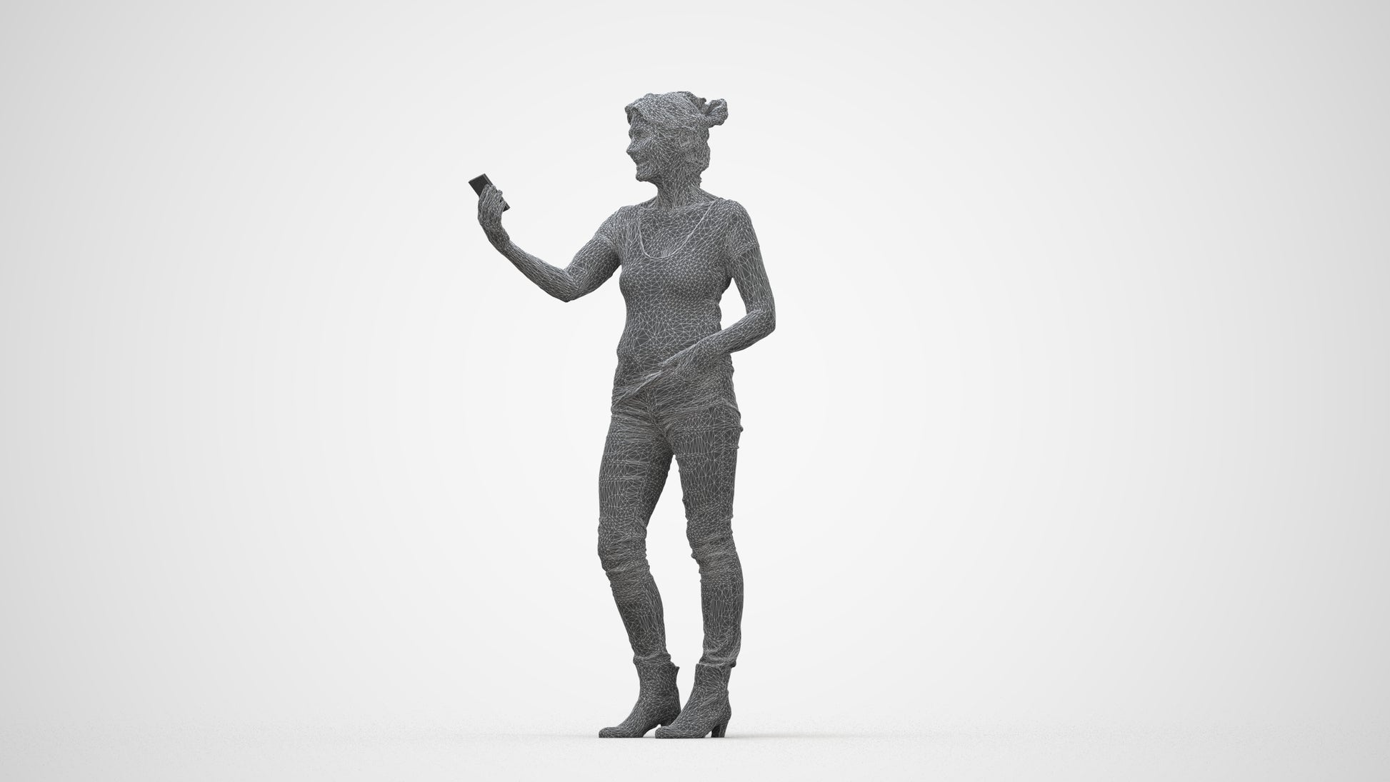 realistic 3D people senior woman casual standing, render-ready for V-Ray and Corona, FBX OBJ, wireframe back view