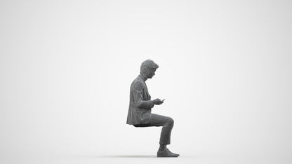 photogrammetry 3D man business sitting, realistic human model archviz FBX, wireframe side view