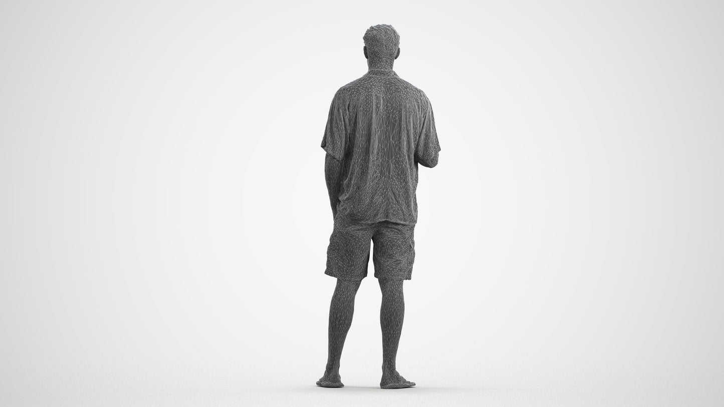 realistic 3D human man casual standing, archviz people FBX OBJ for Blender, wireframe front view