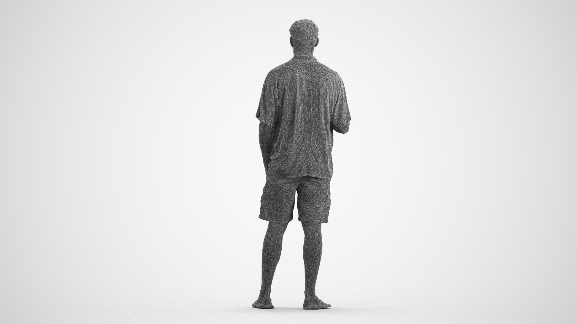 realistic 3D human man casual standing, archviz people FBX OBJ for Blender, wireframe front view