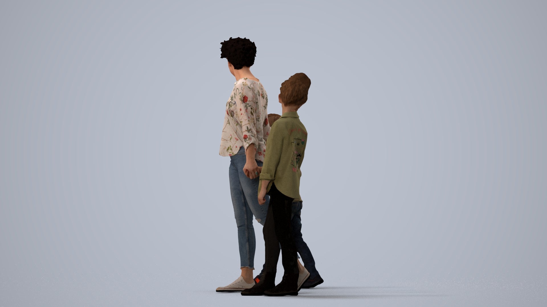 realistic 3D girl casual kids, scanned archviz people for Blender and 3ds Max, three-quarter view render