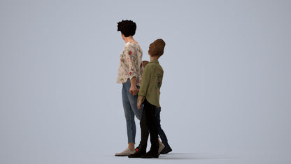 realistic 3D girl casual kids, scanned archviz people for Blender and 3ds Max, three-quarter view render