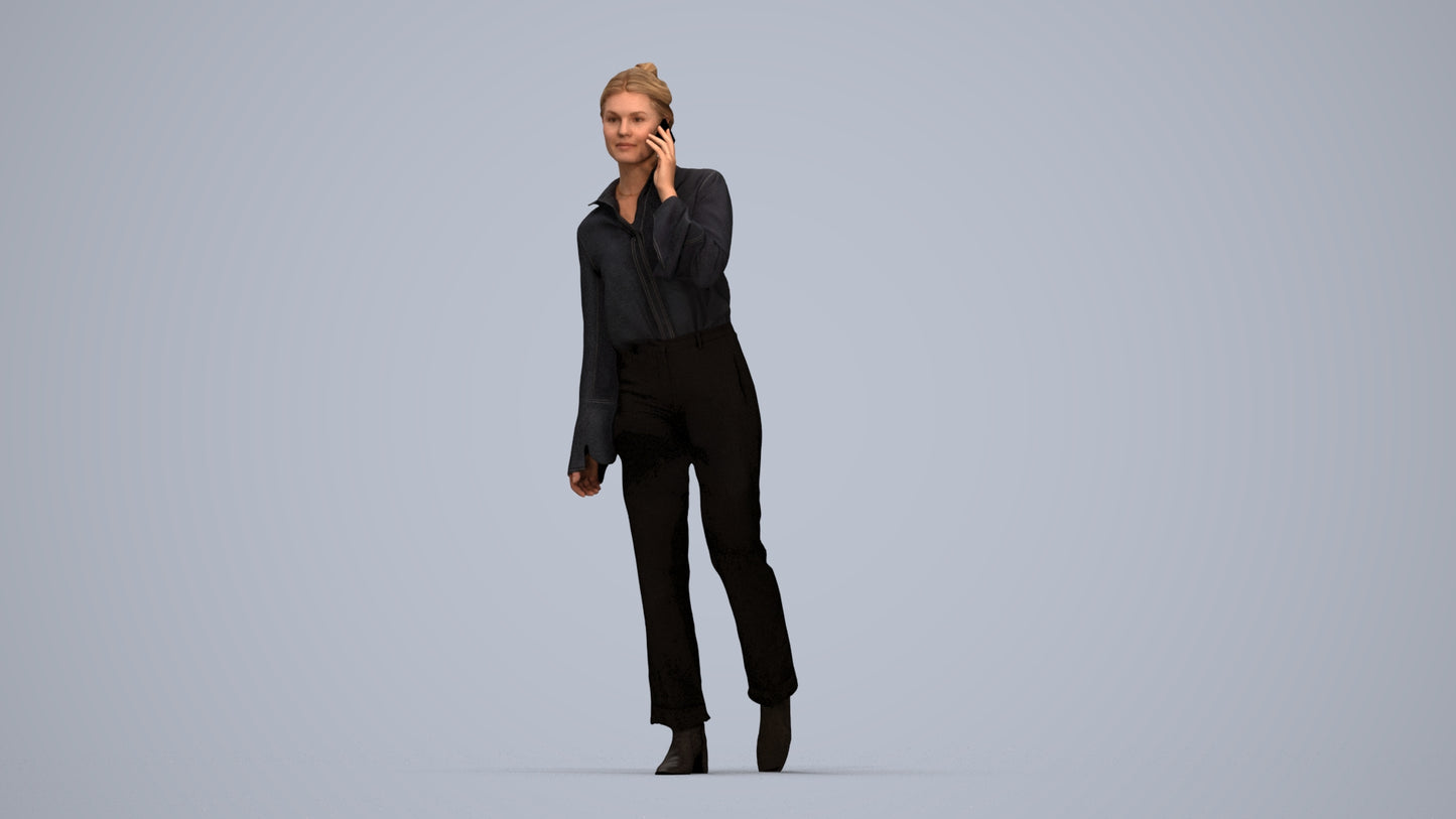 scanned 3D woman business walking, photogrammetry people for Enscape and V-Ray, top-down view render
