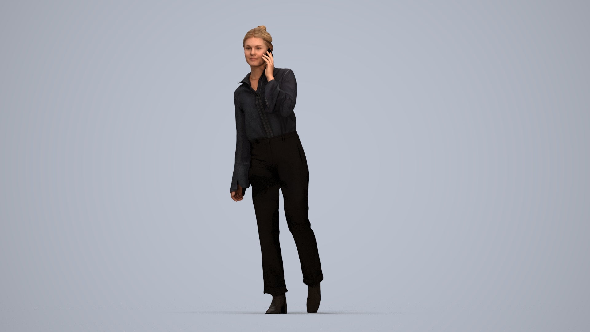 scanned 3D woman business walking, photogrammetry people for Enscape and V-Ray, top-down view render