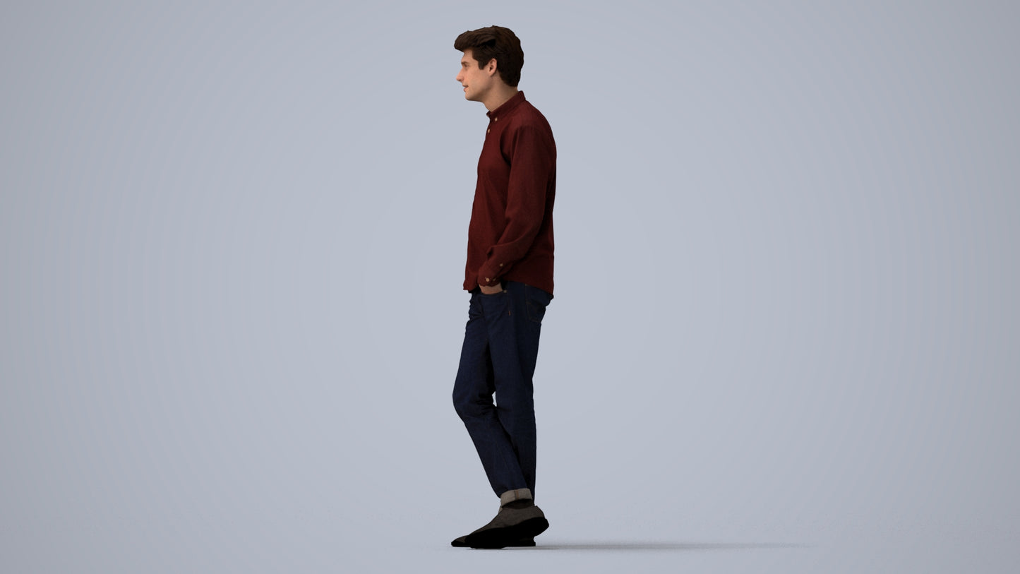 3D people model man casual standing, scanned human for 3ds Max rendering, three-quarter view render