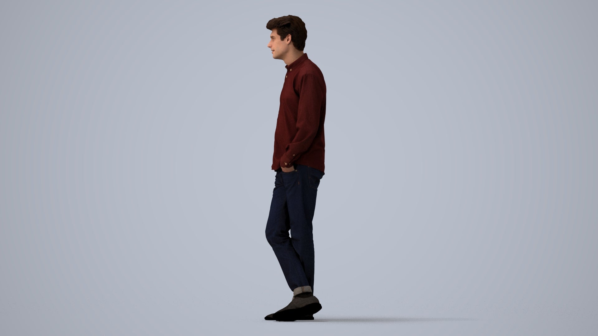 3D people model man casual standing, scanned human for 3ds Max rendering, three-quarter view render