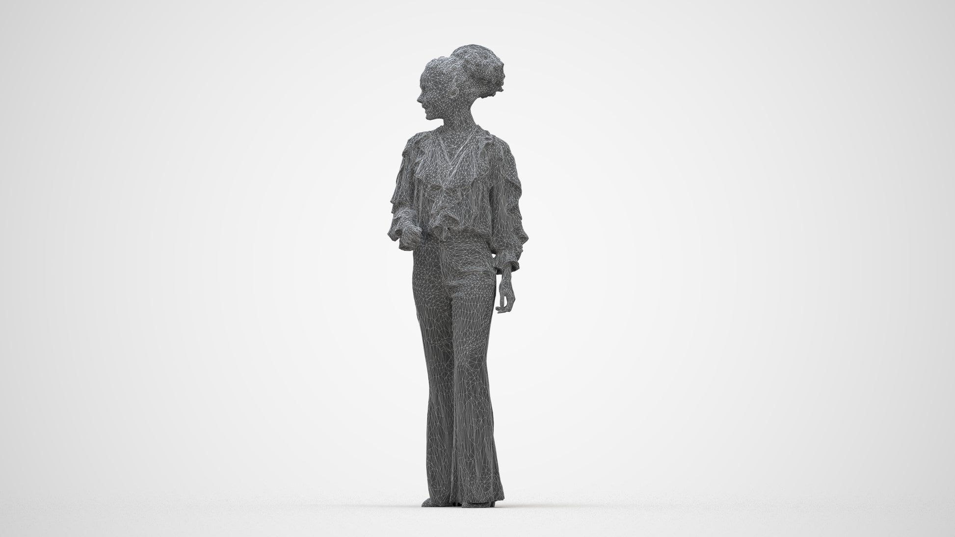 scanned 3D woman casual standing, photogrammetry people for Enscape and V-Ray, wireframe back view