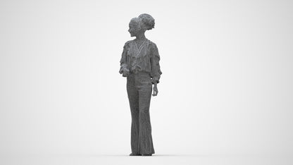 scanned 3D woman casual standing, photogrammetry people for Enscape and V-Ray, wireframe back view