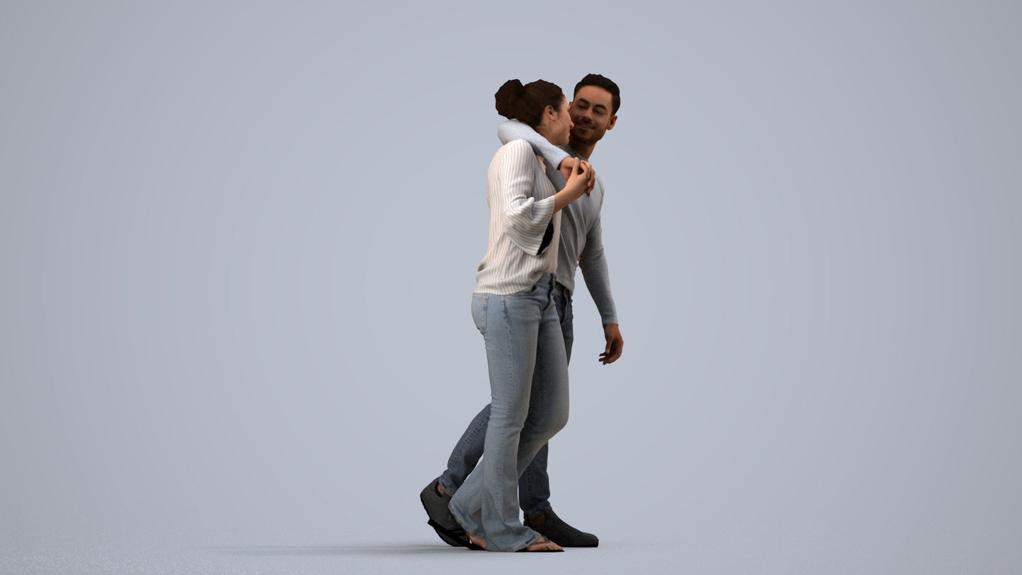 photogrammetry 3D woman casual couple, realistic human model archviz FBX, side view render
