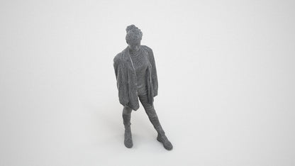 3D human model woman casual mix, photogrammetry scanned person for archviz, wireframe three-quarter view
