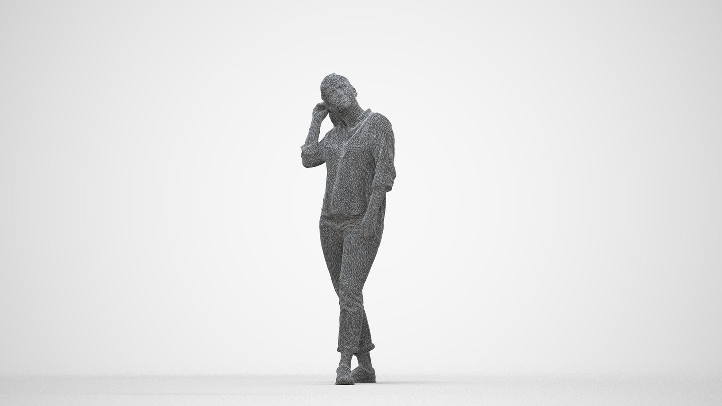 realistic 3D people woman casual standing, render-ready for V-Ray and Corona, FBX OBJ, wireframe back view