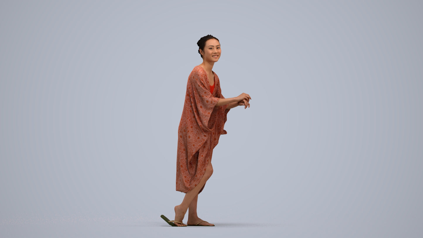 photogrammetry 3D woman casual walking, realistic human model archviz FBX, standing pose render